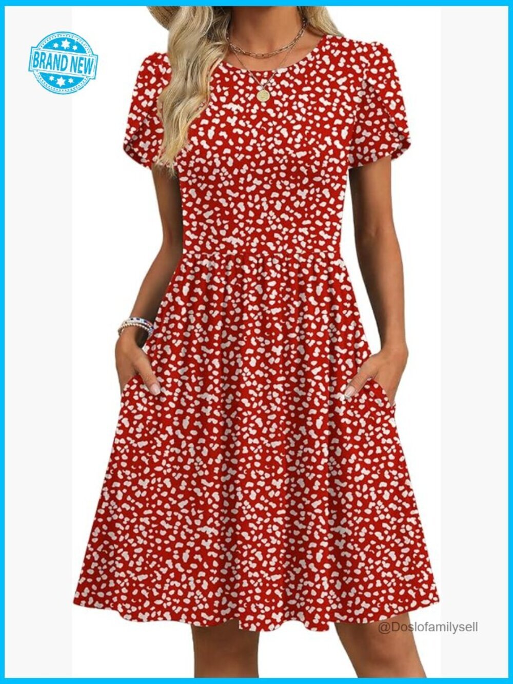 Short Sleeve A-Line Swing Dress with Pockets Casual Summer Mini